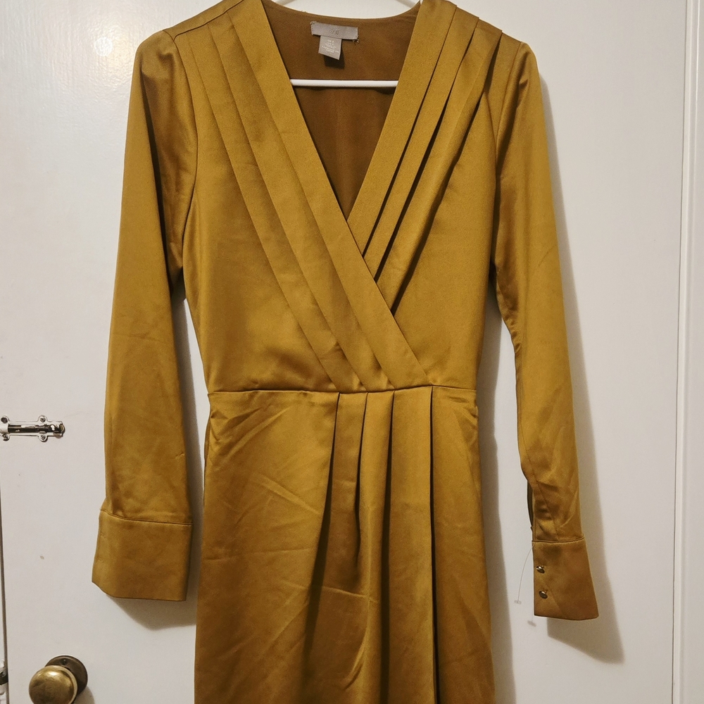 H&M Satin Mustard Long Sleeve Dress